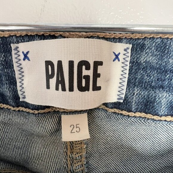 PAIGE Taylor Straight Lyla Jeans Womens Size 25 High Rise Raw Hem Color Block - Picture 5 of 12